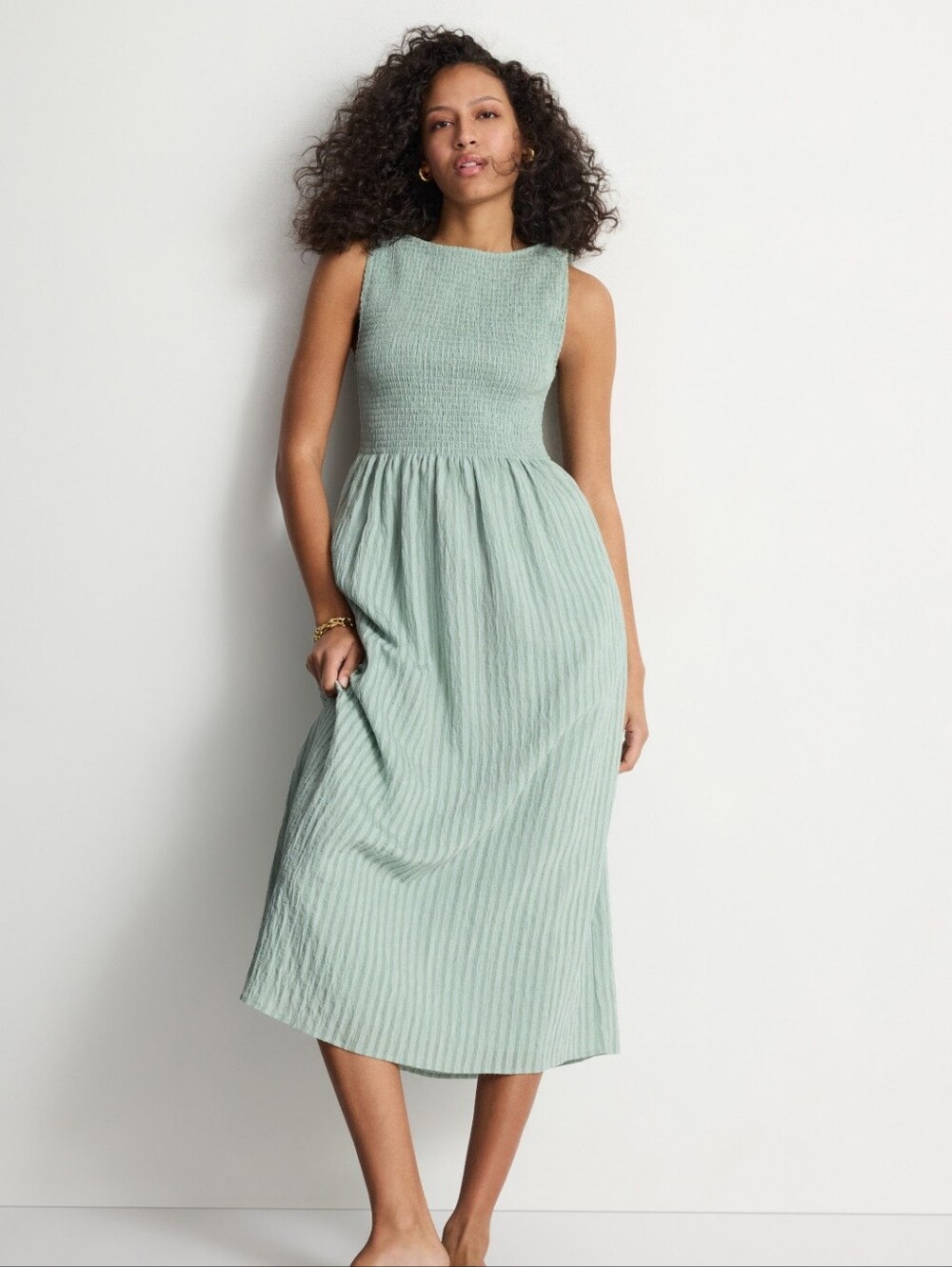 Hill House The Nap Dress Womens 4X Green Smocked Peasant Stretch Boho Cottage
